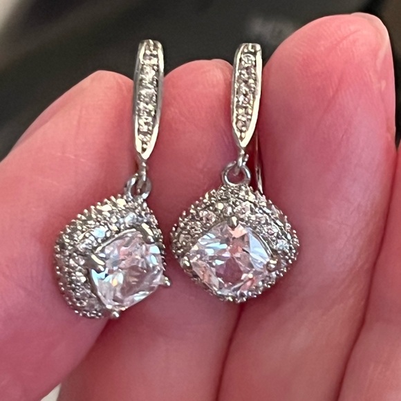 Silver Diamond Drop Earrings - Picture 3 of 6